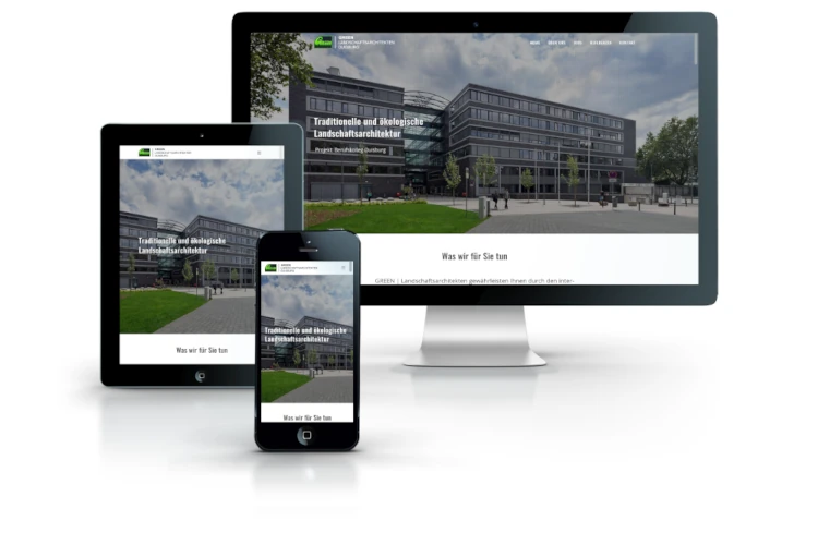 Screenshots Website GREEN Landschaftsarchitekten PartGmbB verschiedene Displays