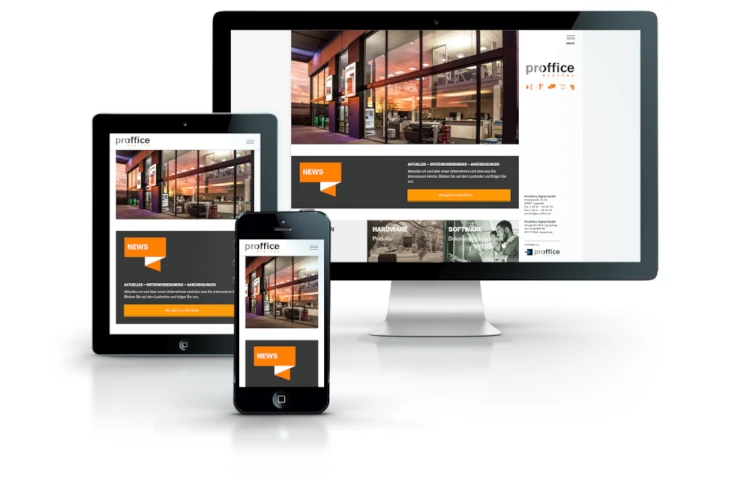 Screenshots Website ProOffice Digital GmbH verschiedene Displays