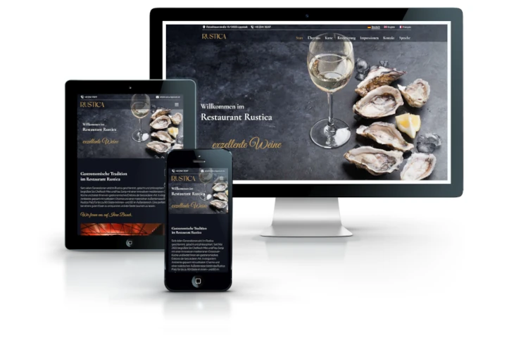 Screenshots Website Restaurant Rustica verschiedene Displays