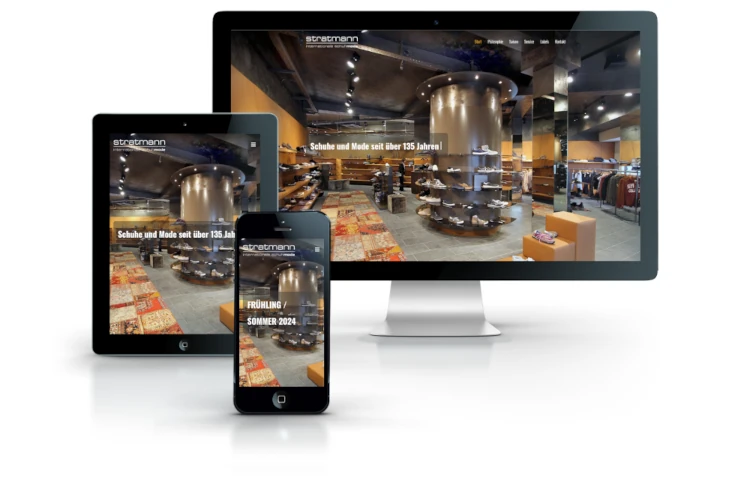 Screenshots Website Schuhhaus Stratmann GmbH verschiedene Displays
